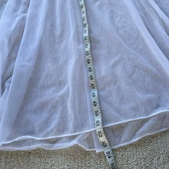 Vintage Val Mode Fairy Sheer Nylon Short flutter Sleeve Lace White Maxi Robe S-M - Picture 14 of 16
